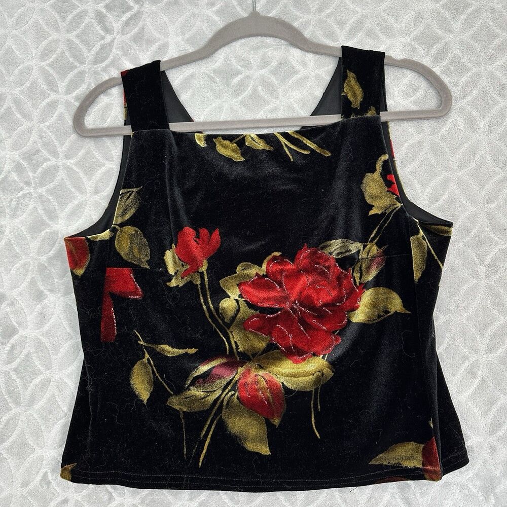 Jeffrey & Dara Evenings Top Women 8 Black Floral Velvet Whimsigoth Dark Romantic